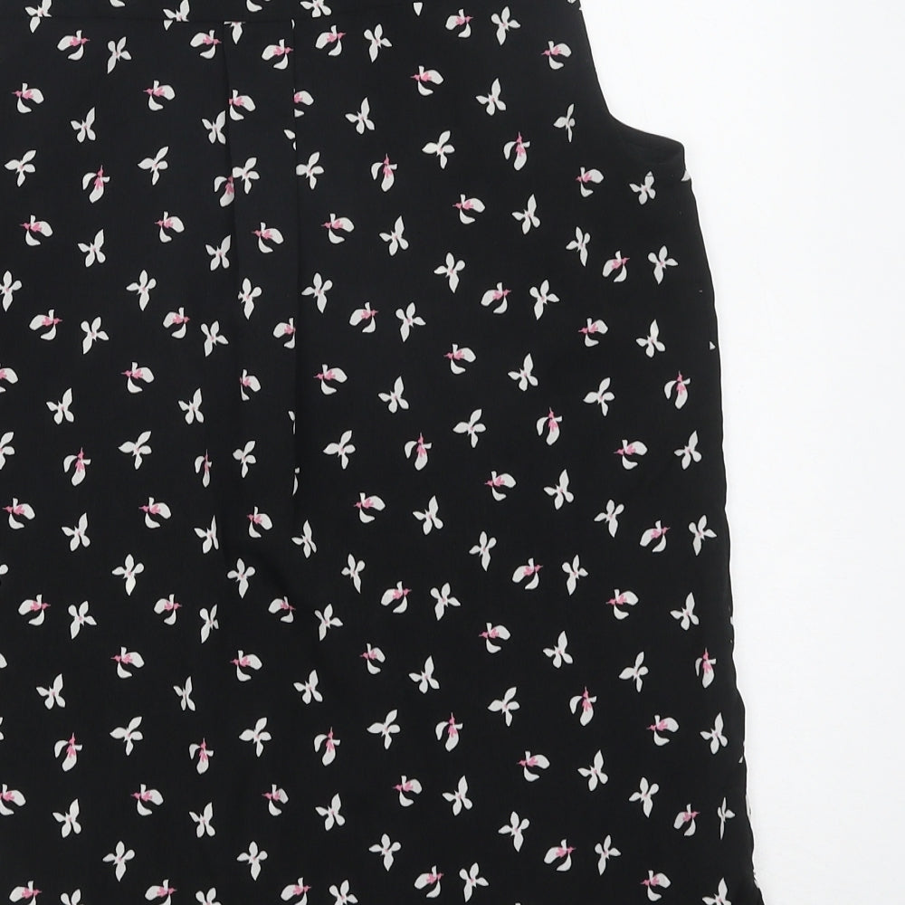 Marks and Spencer Womens Black Floral Polyester Basic Blouse Size 10 V-Neck