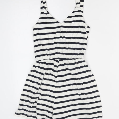 Pull&Bear Womens White Striped Cotton Playsuit One-Piece Size S Pullover