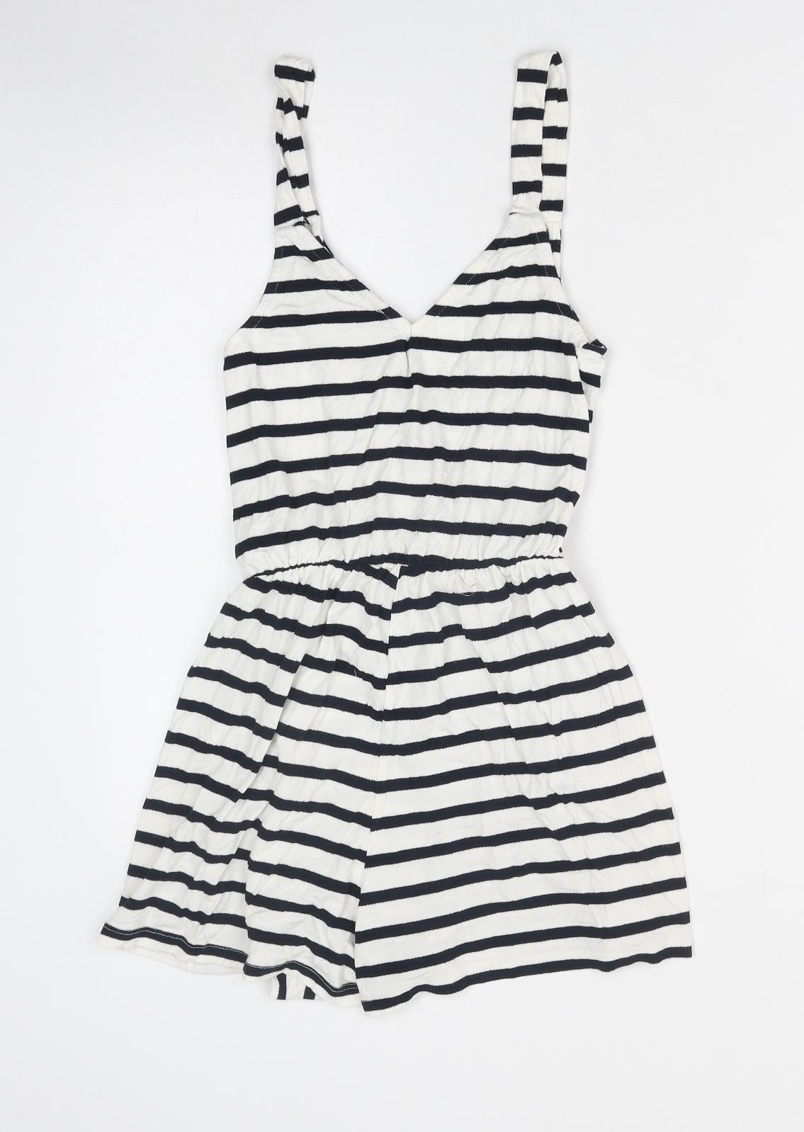 Pull&Bear Womens White Striped Cotton Playsuit One-Piece Size S Pullover