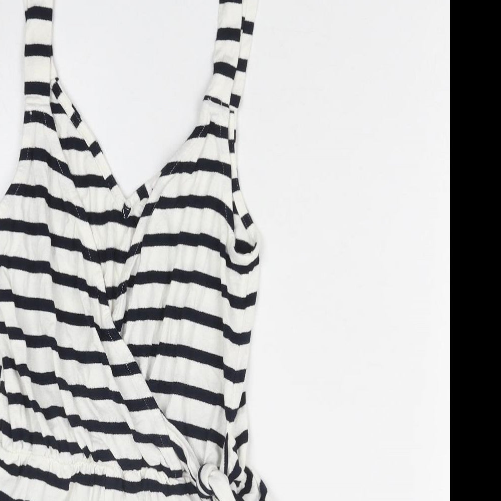 Pull&Bear Womens White Striped Cotton Playsuit One-Piece Size S Pullover