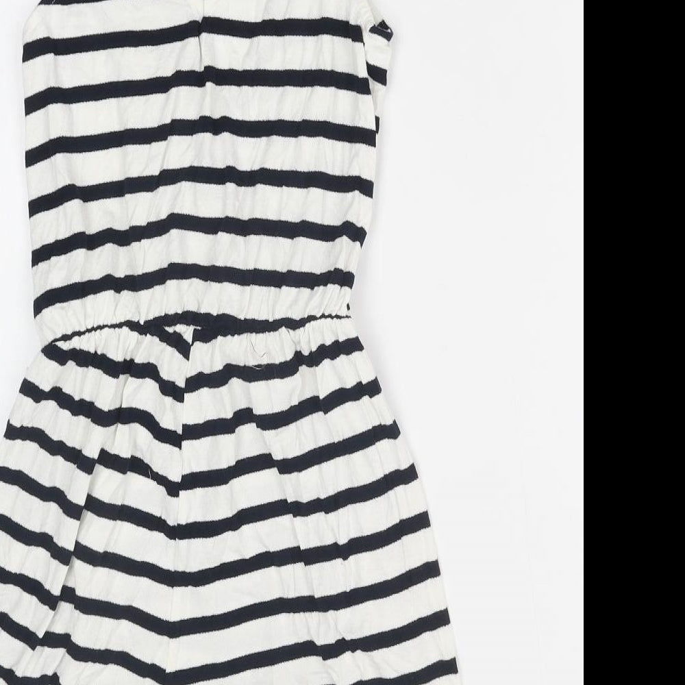 Pull&Bear Womens White Striped Cotton Playsuit One-Piece Size S Pullover