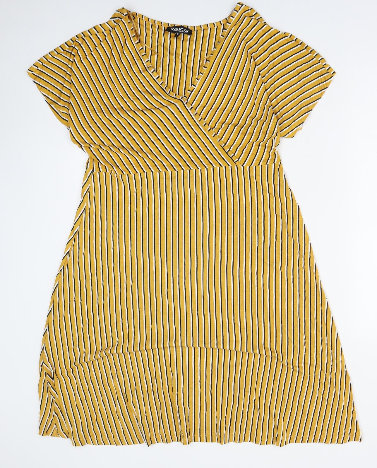 Debenhams Womens Yellow Striped Polyester Fit & Flare Size 16 V-Neck Pullover