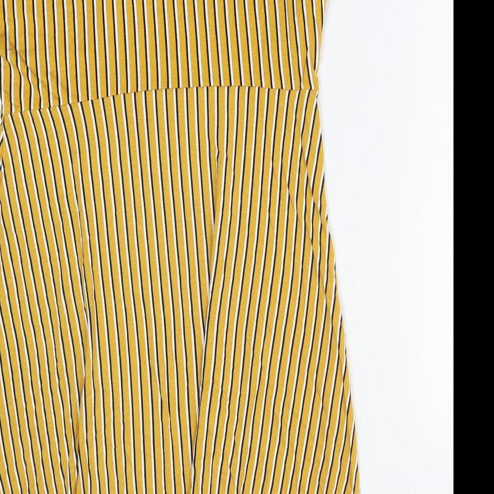 Debenhams Womens Yellow Striped Polyester Fit & Flare Size 16 V-Neck Pullover