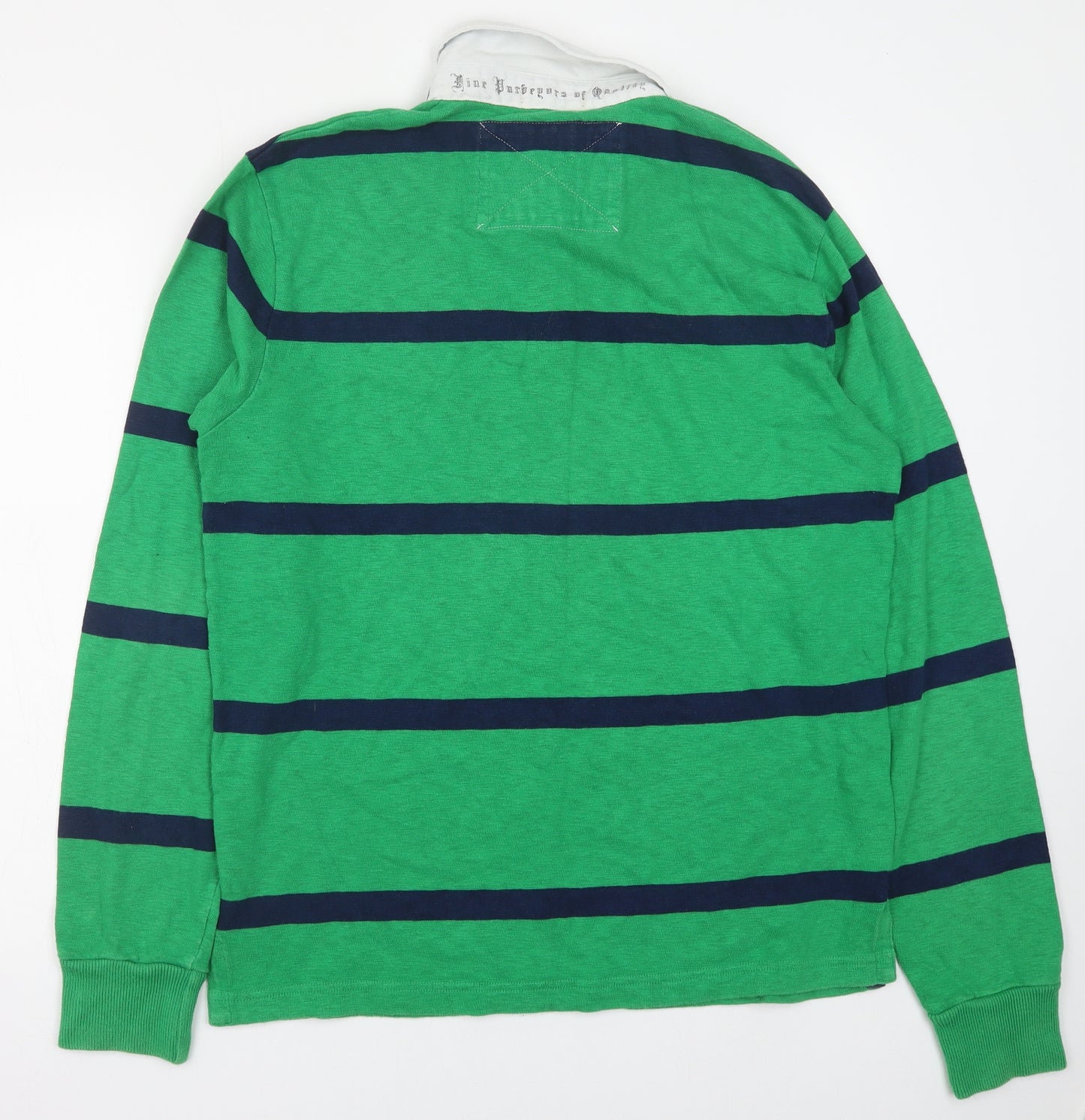 GANT Mens Green Striped Cotton Polo Size L Collared Button