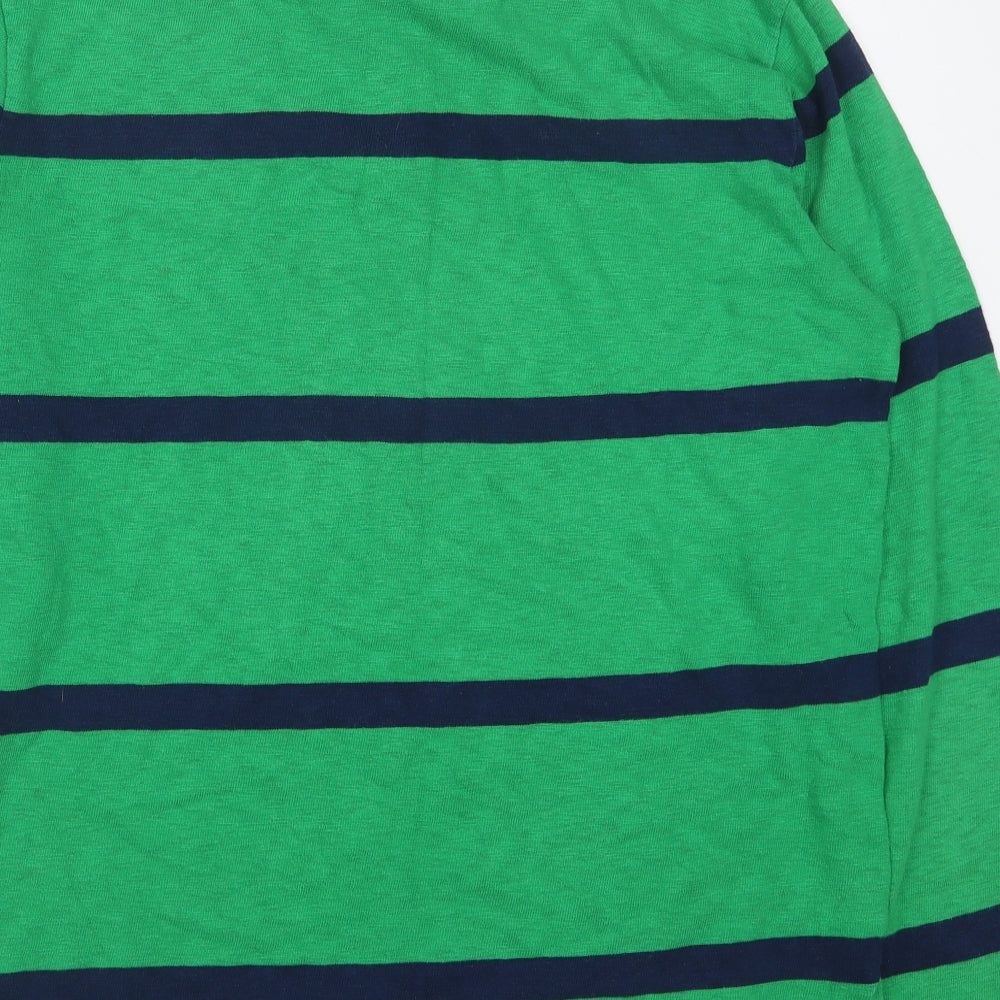 GANT Mens Green Striped Cotton Polo Size L Collared Button