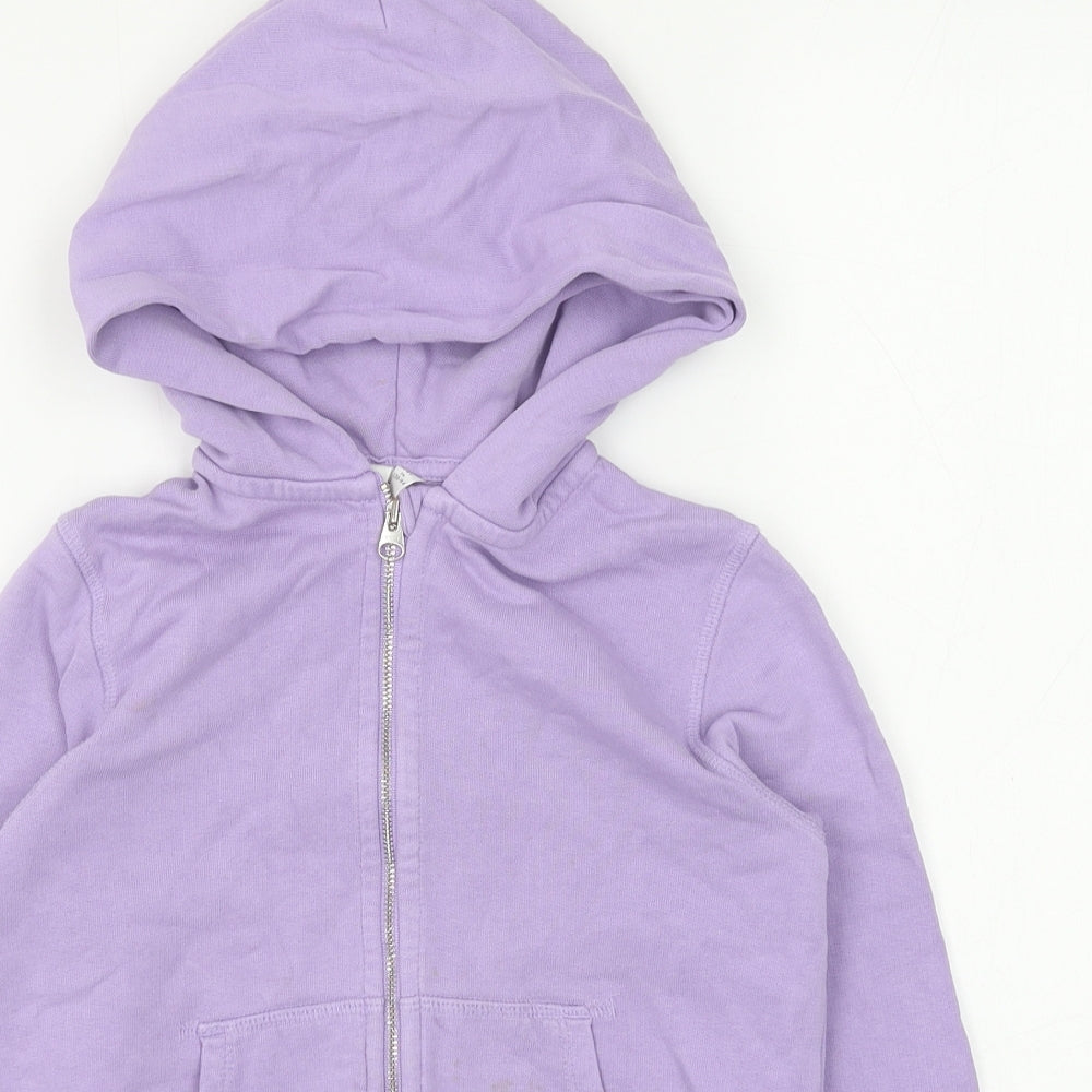 Preworn Girls Purple Cotton Full Zip Hoodie Size 6-7 Years Zip