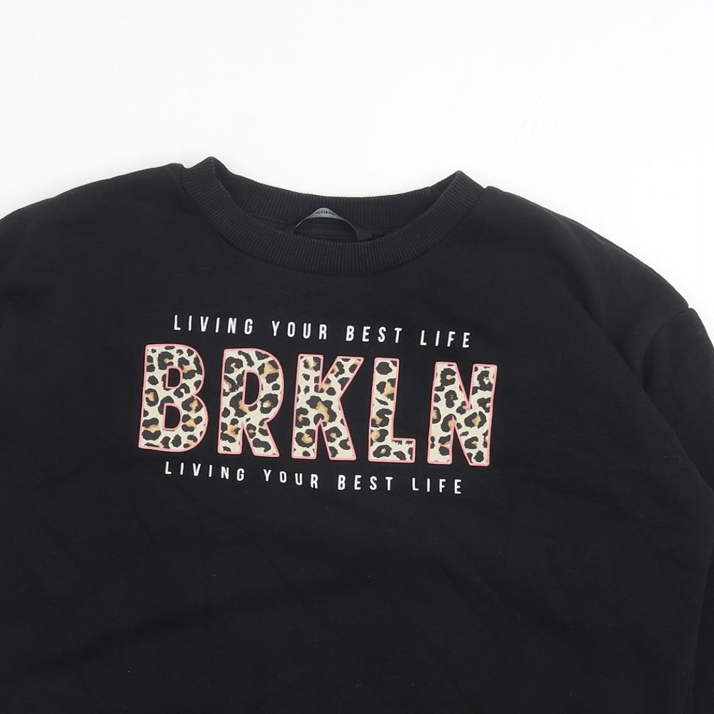 George Girls Black Cotton Pullover Sweatshirt Size 8-9 Years Pullover