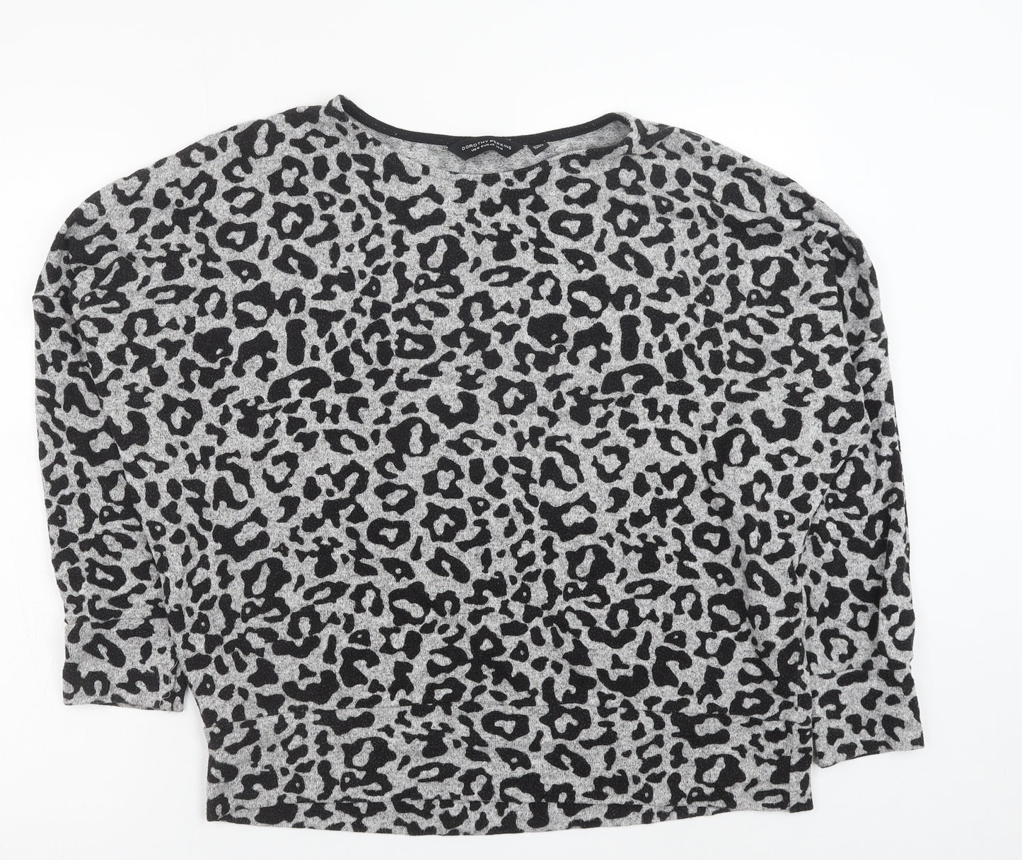 Dorothy Perkins Womens Grey Animal Print Viscose Basic Blouse Size 14 Round Neck - Leopard Print