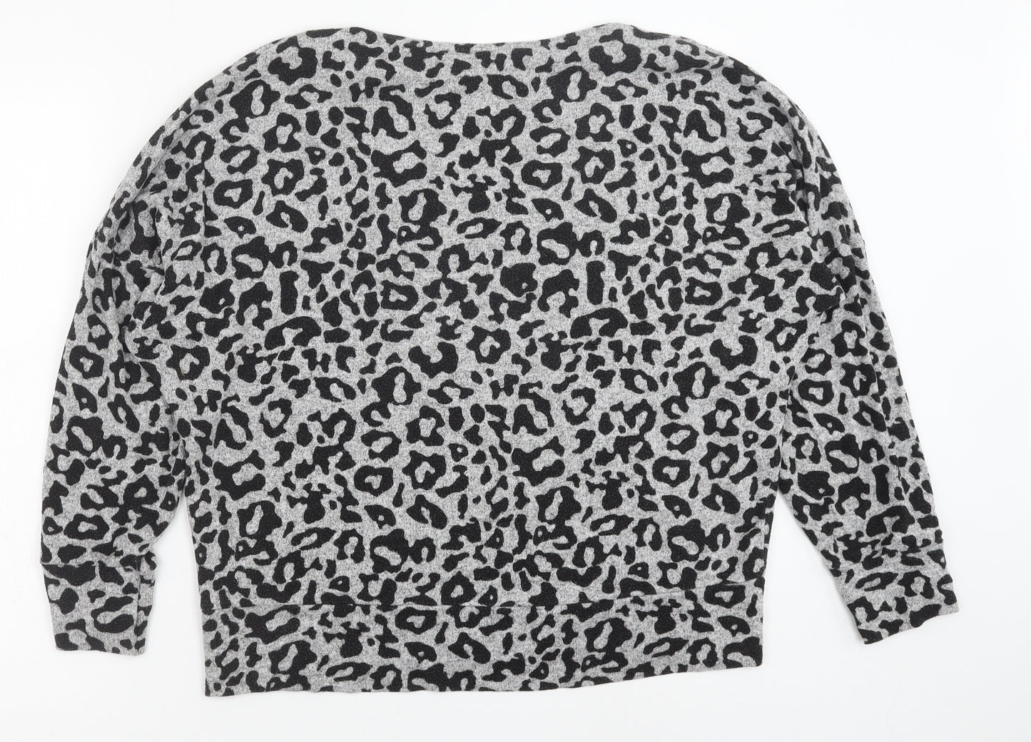 Dorothy Perkins Womens Grey Animal Print Viscose Basic Blouse Size 14 Round Neck - Leopard Print
