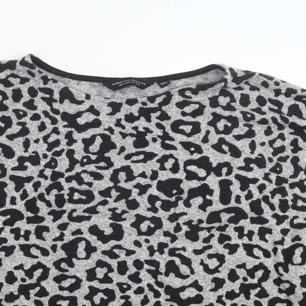 Dorothy Perkins Womens Grey Animal Print Viscose Basic Blouse Size 14 Round Neck - Leopard Print
