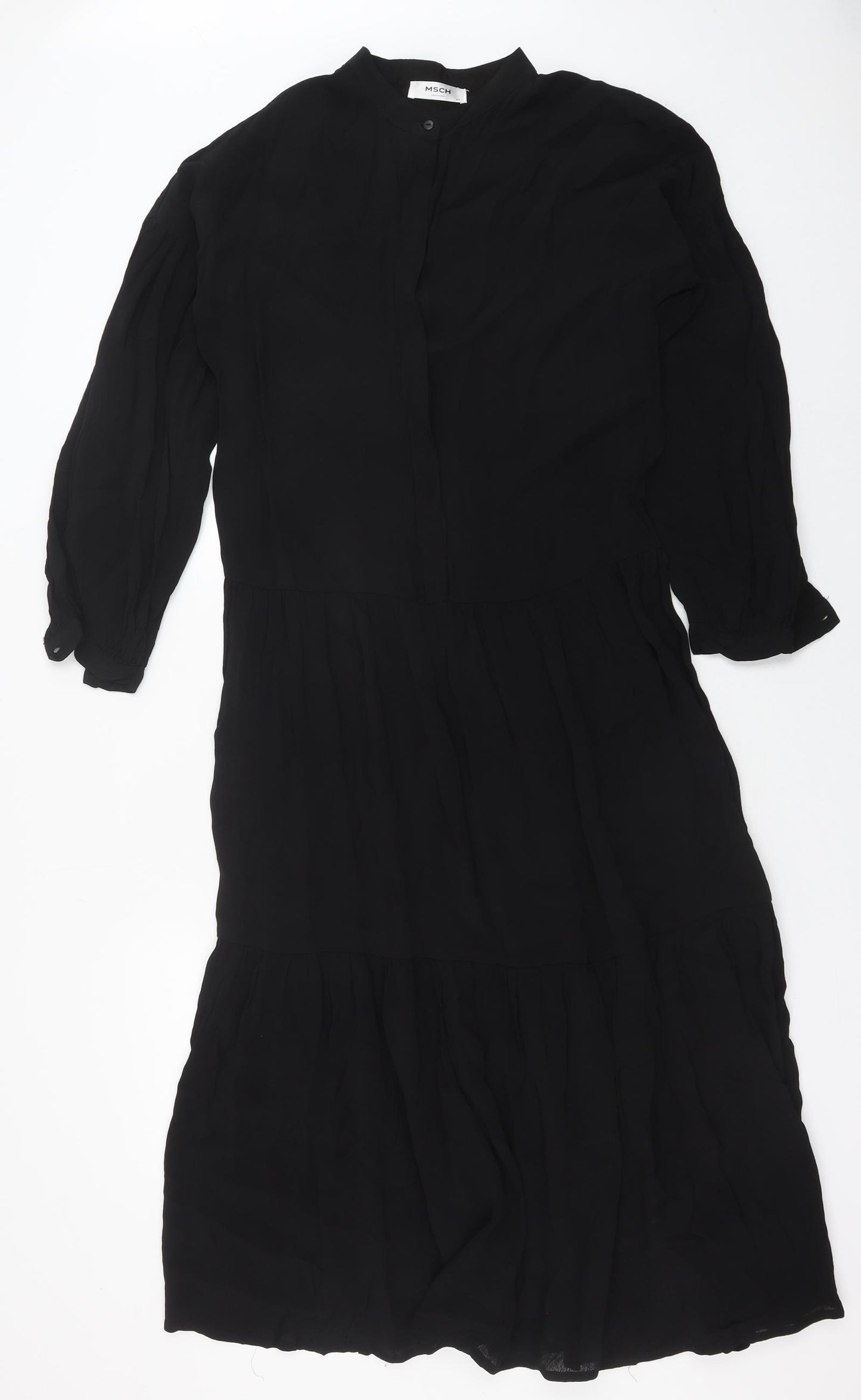 MSCH Womens Black Polyester Shirt Dress Size XS Mock Neck Button