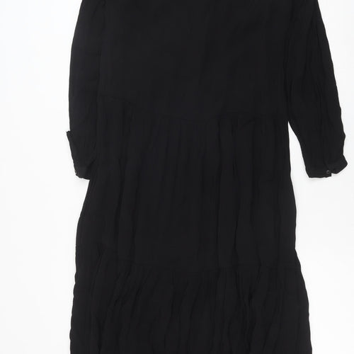 MSCH Womens Black Polyester Shirt Dress Size XS Mock Neck Button