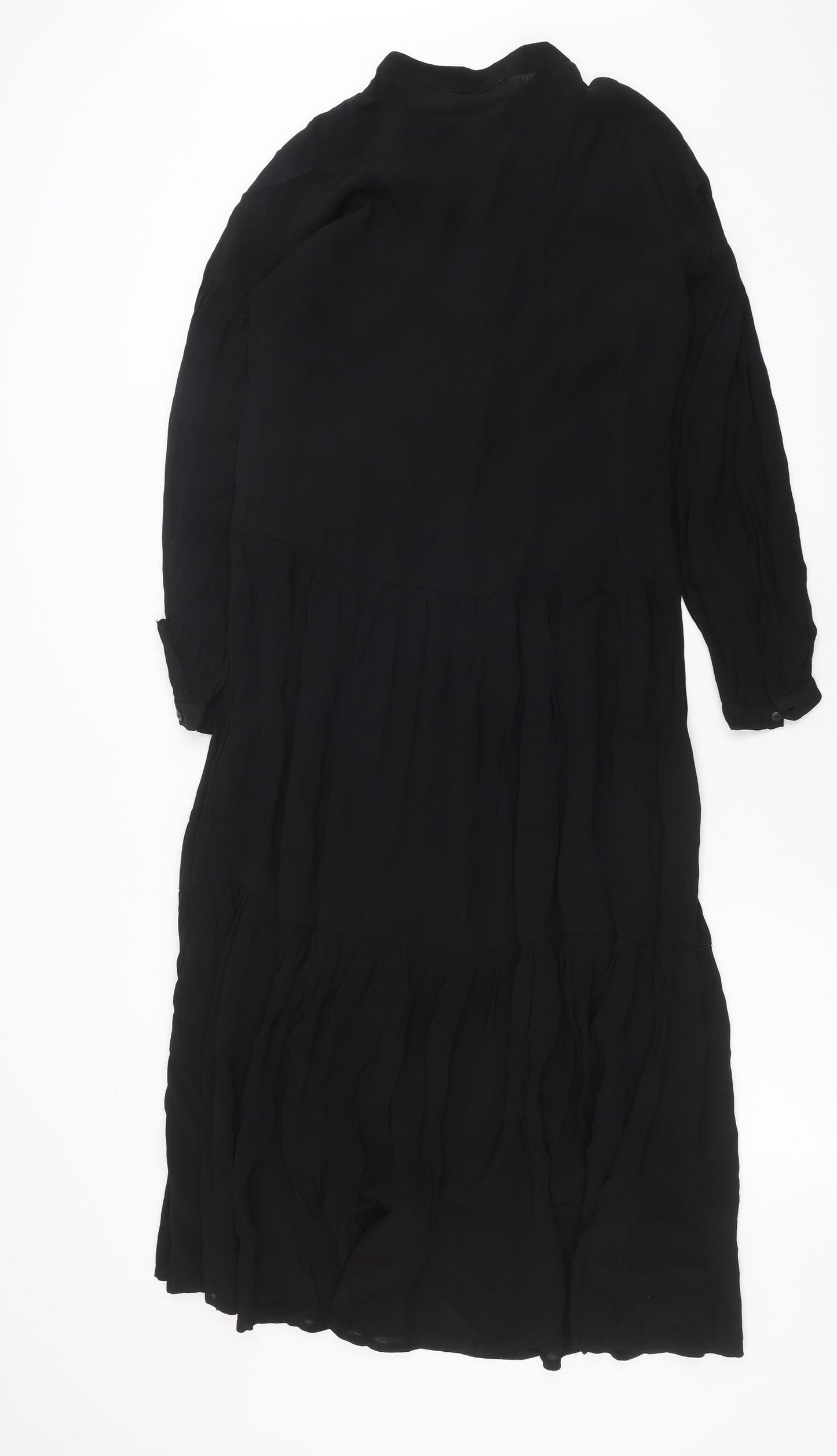 MSCH Womens Black Polyester Shirt Dress Size XS Mock Neck Button