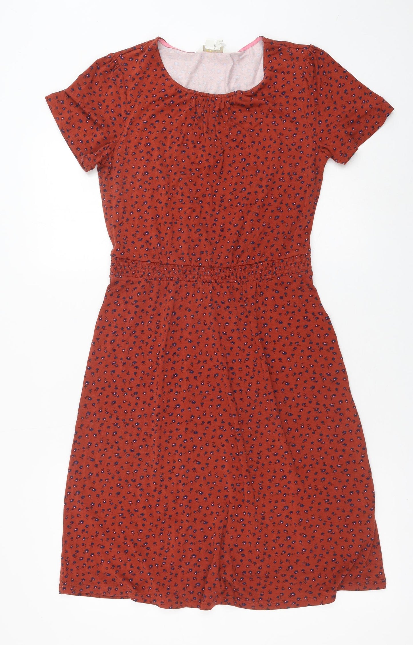 Boden Womens Orange Floral Cotton Fit & Flare Size 8 Round Neck Pullover