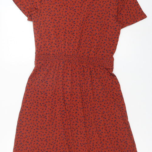 Boden Womens Orange Floral Cotton Fit & Flare Size 8 Round Neck Pullover