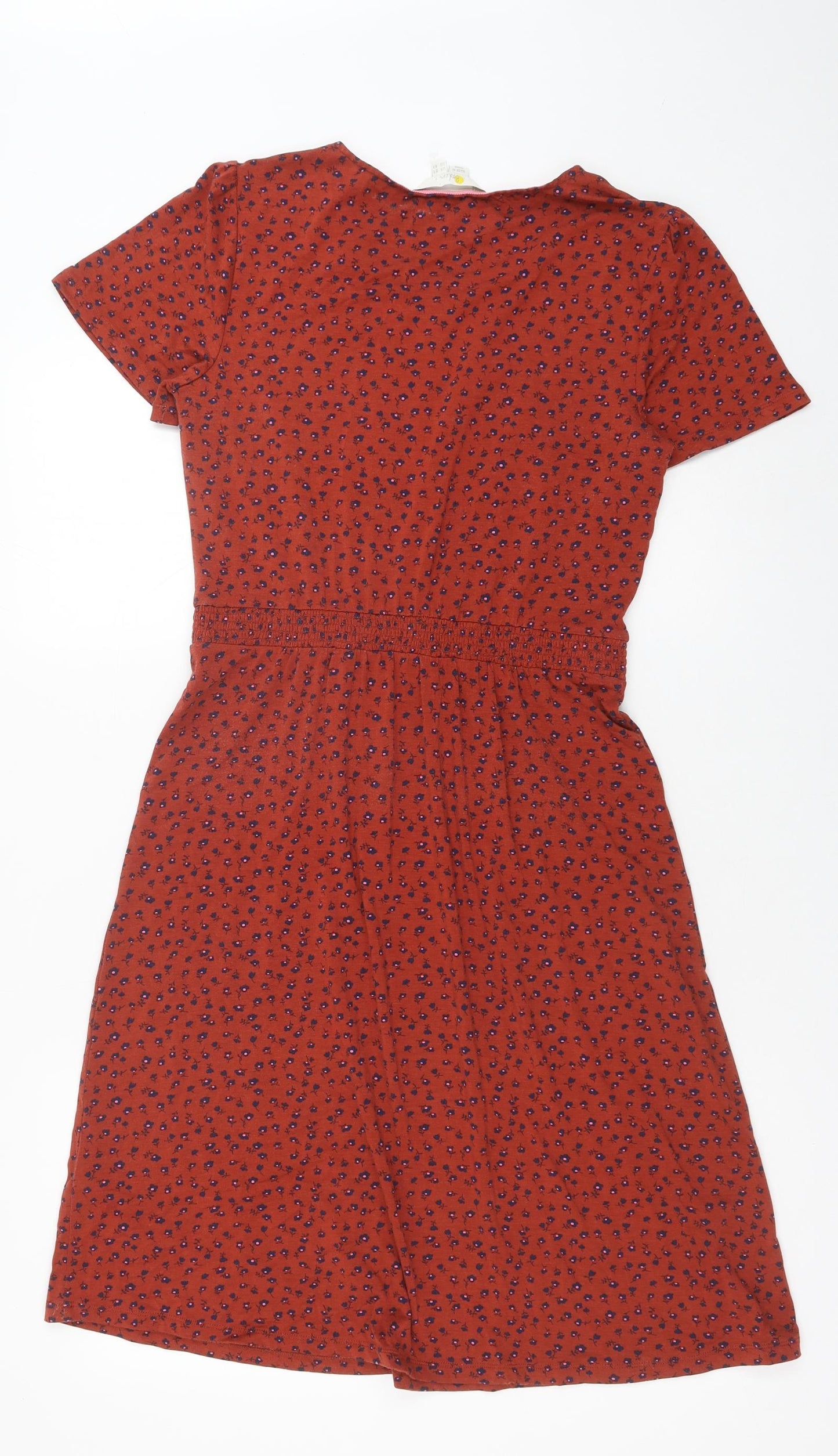 Boden Womens Orange Floral Cotton Fit & Flare Size 8 Round Neck Pullover