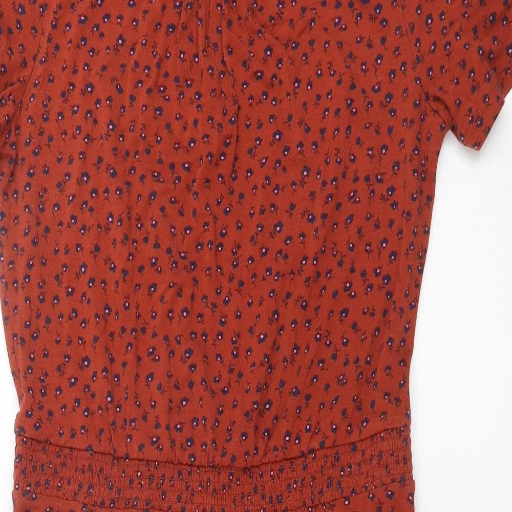 Boden Womens Orange Floral Cotton Fit & Flare Size 8 Round Neck Pullover