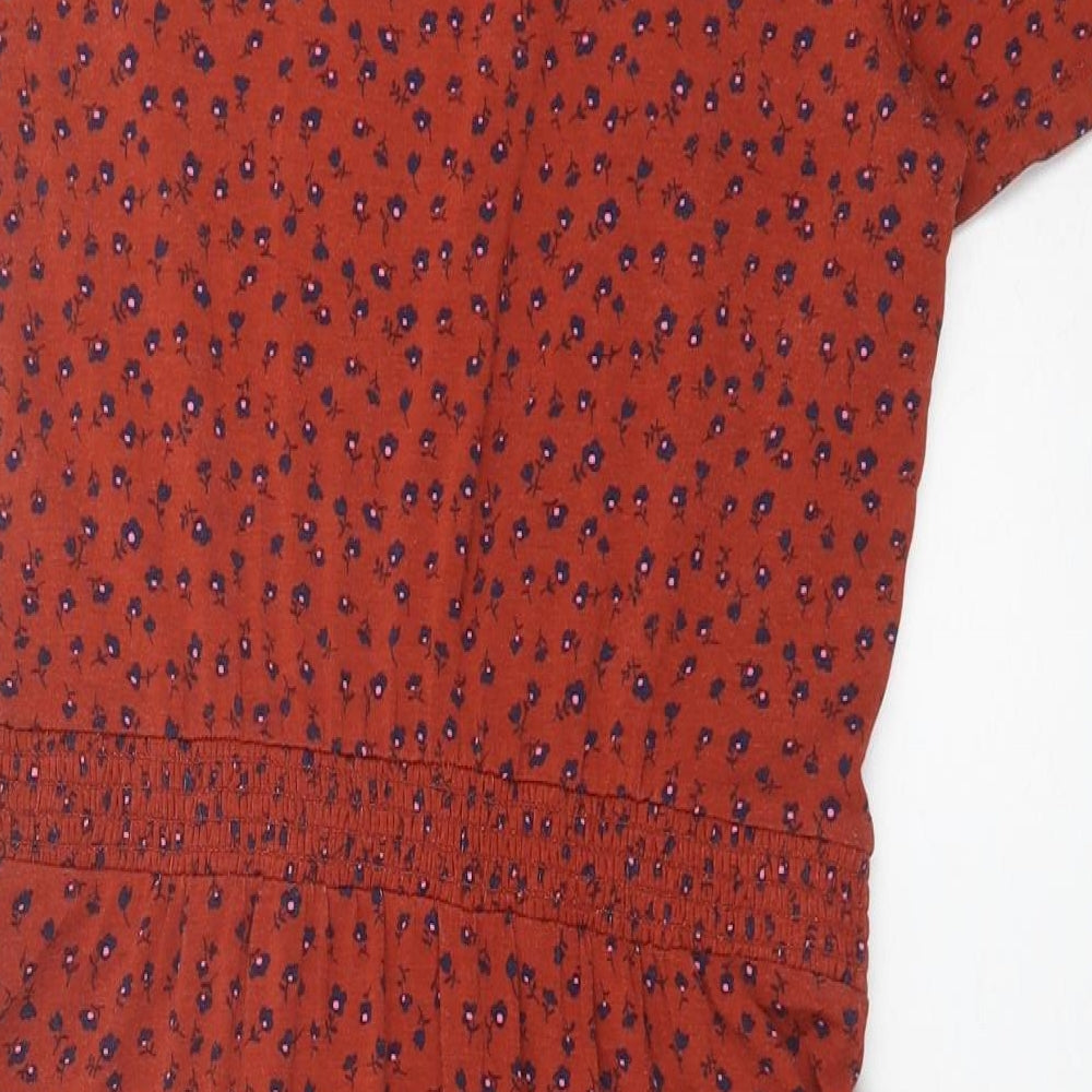 Boden Womens Orange Floral Cotton Fit & Flare Size 8 Round Neck Pullover