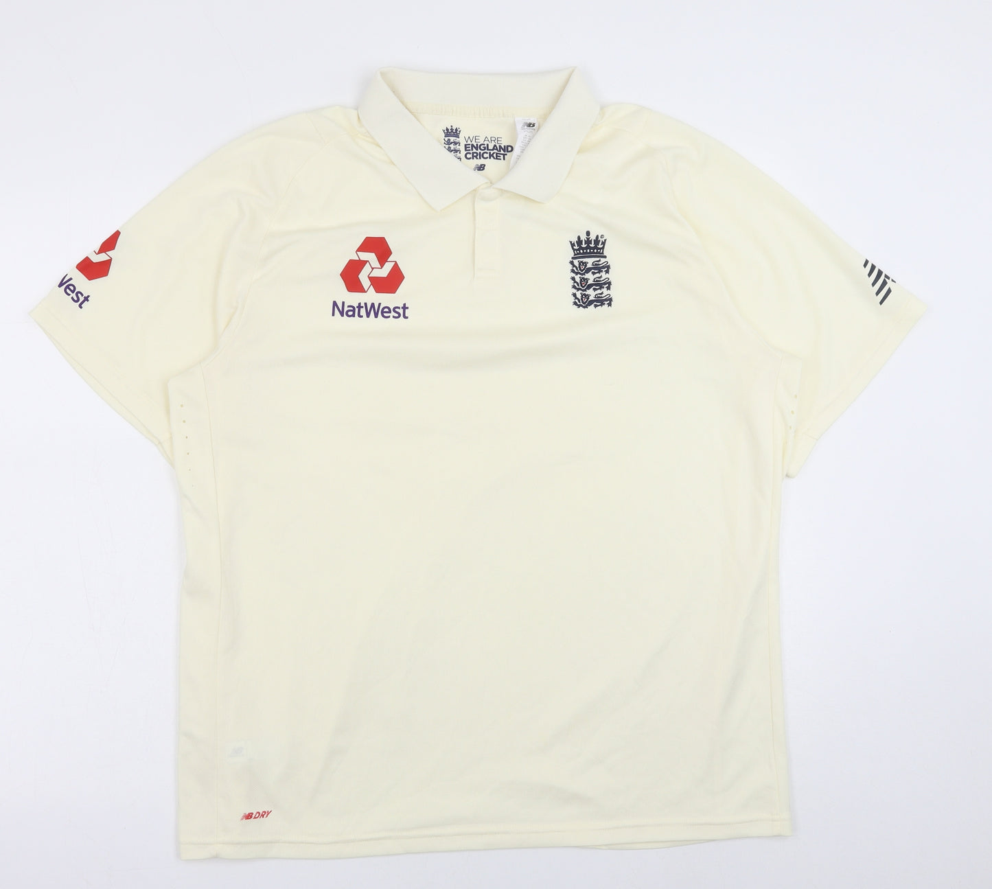 New Balance Mens Ivory Polyester Basic Polo Size 2XL Collared Pullover - England Cricket