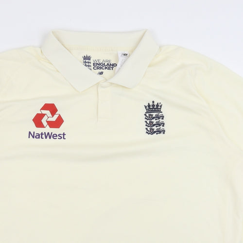 New Balance Mens Ivory Polyester Basic Polo Size 2XL Collared Pullover - England Cricket