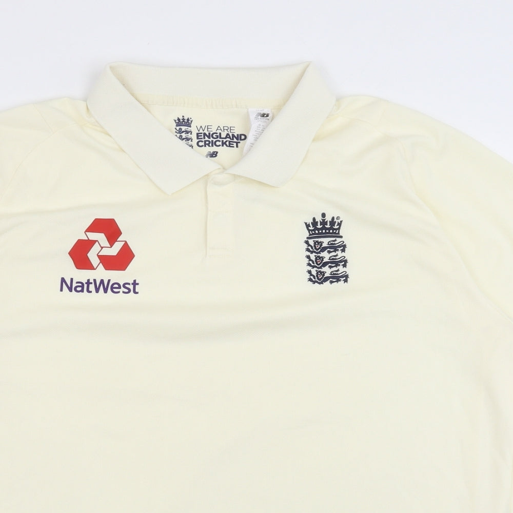 New Balance Mens Ivory Polyester Basic Polo Size 2XL Collared Pullover - England Cricket