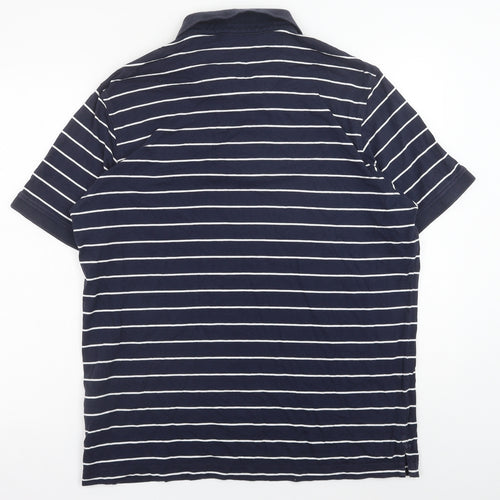 Marks and Spencer Mens Blue Striped Cotton Polo Size L Collared Button
