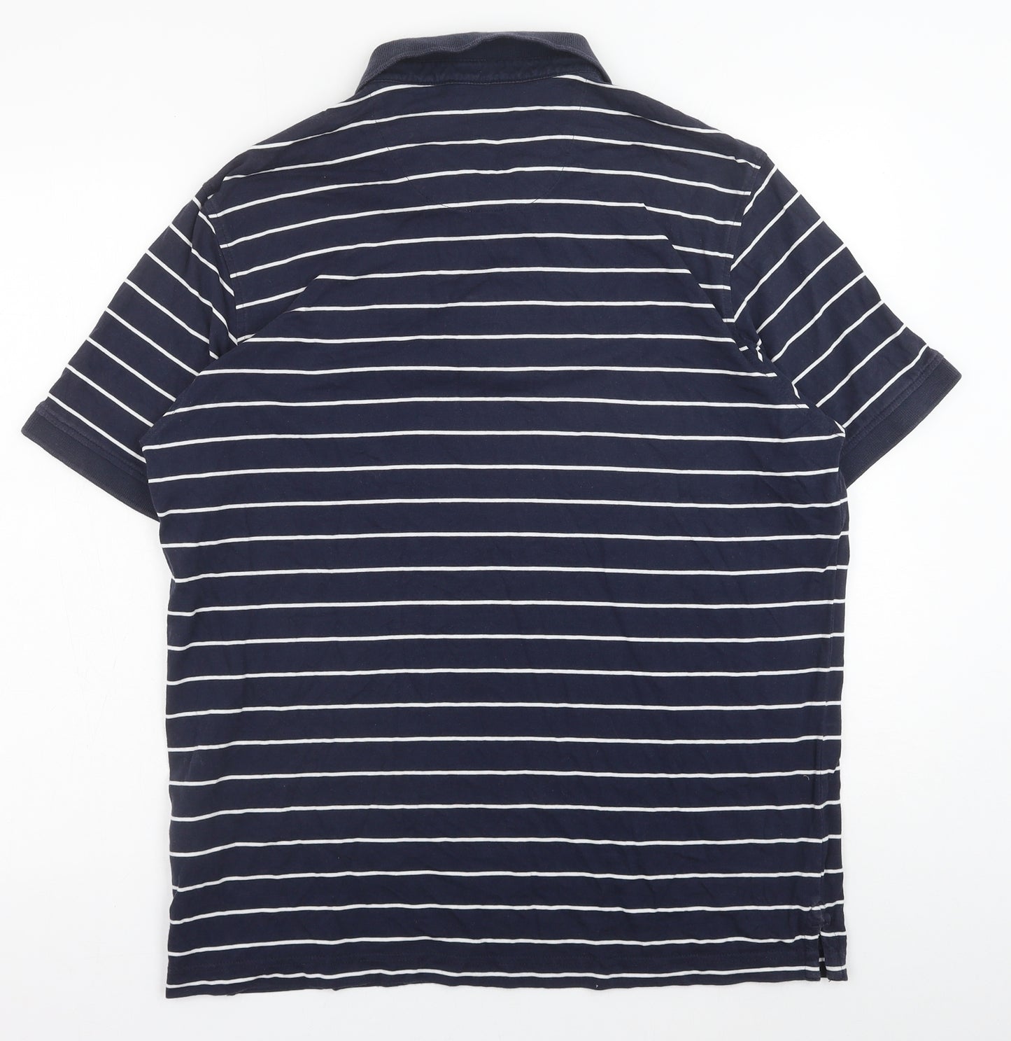 Marks and Spencer Mens Blue Striped Cotton Polo Size L Collared Button