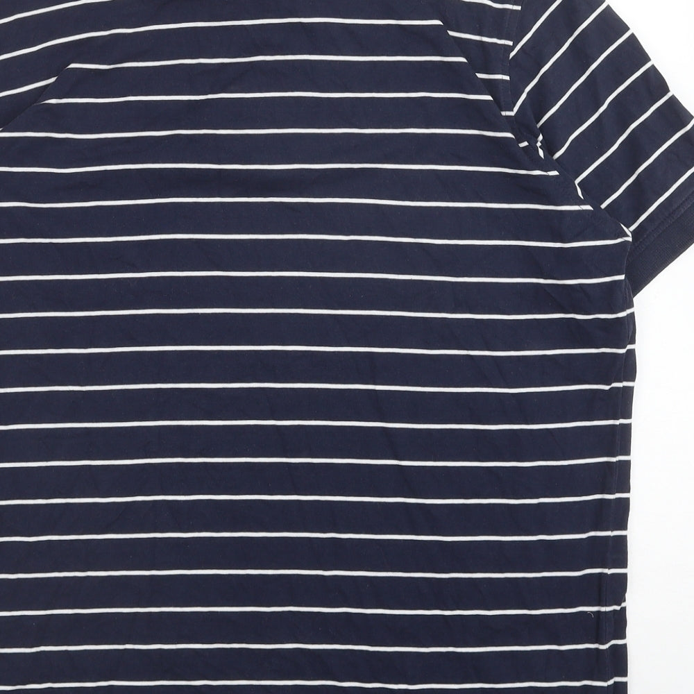 Marks and Spencer Mens Blue Striped Cotton Polo Size L Collared Button
