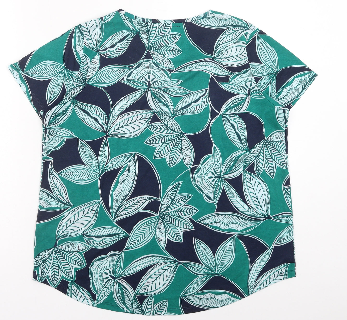 Marks and Spencer Womens Green Floral Cotton Basic Blouse Size 16 Round Neck