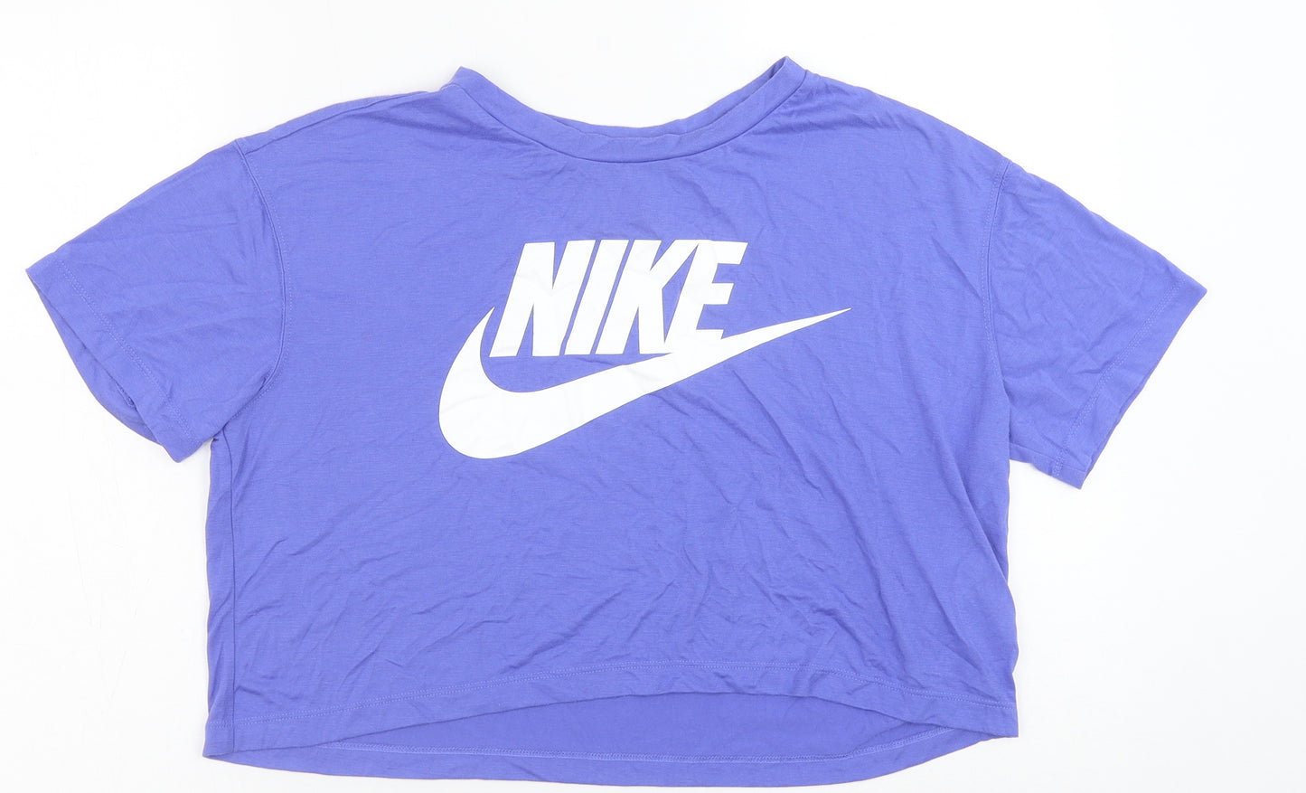 Nike Womens Blue Cotton Cropped T-Shirt Size L Round Neck