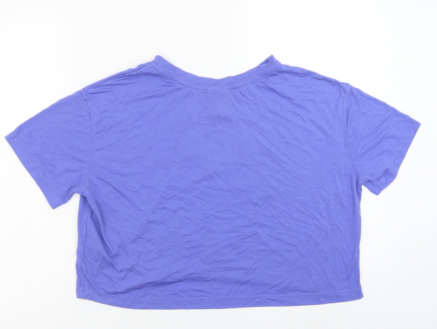 Nike Womens Blue Cotton Cropped T-Shirt Size L Round Neck