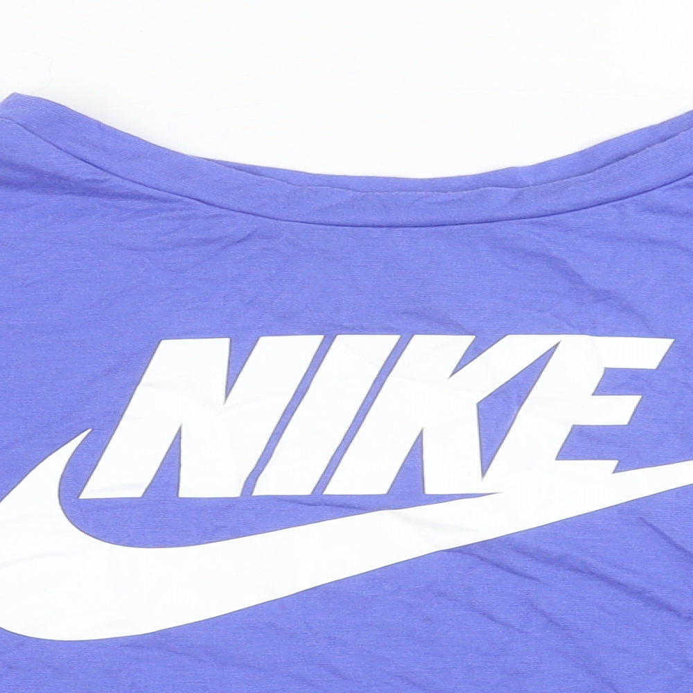 Nike Womens Blue Cotton Cropped T-Shirt Size L Round Neck