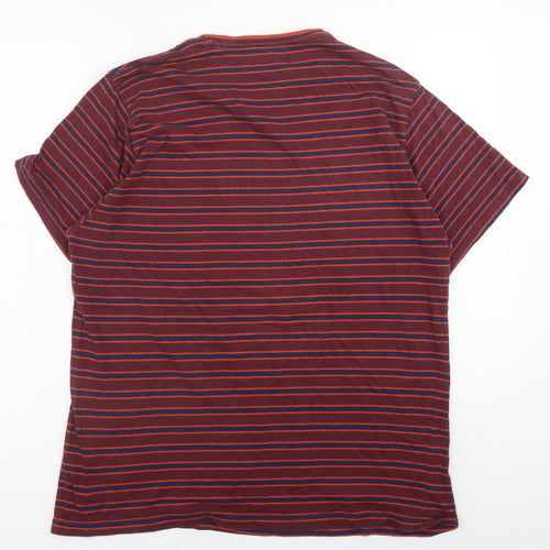Matalan Mens Red Striped Cotton T-Shirt Size L Round Neck