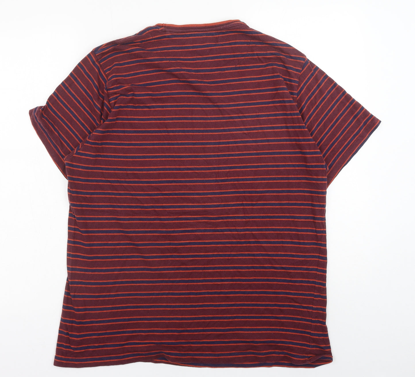 Matalan Mens Red Striped Cotton T-Shirt Size L Round Neck