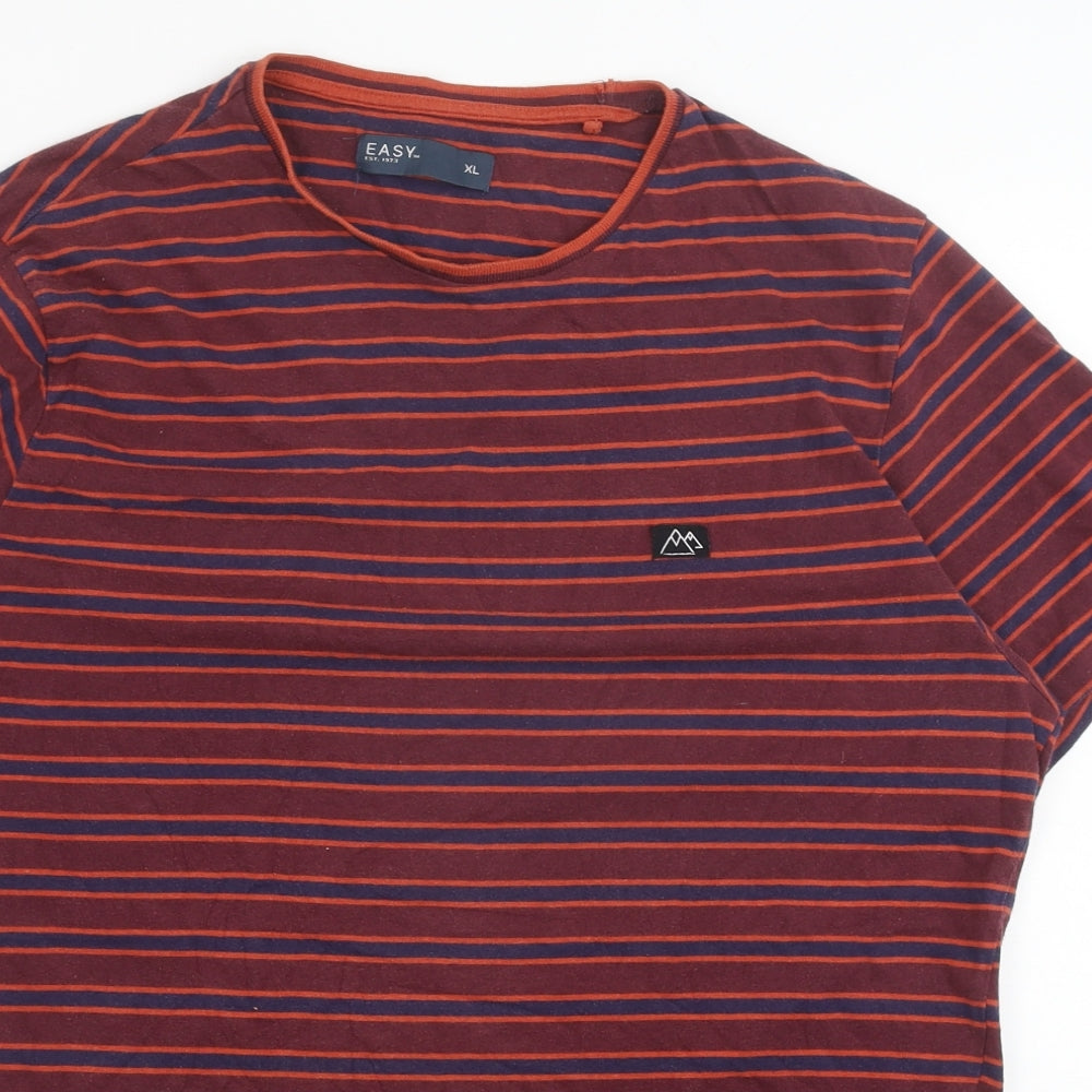 Matalan Mens Red Striped Cotton T-Shirt Size L Round Neck