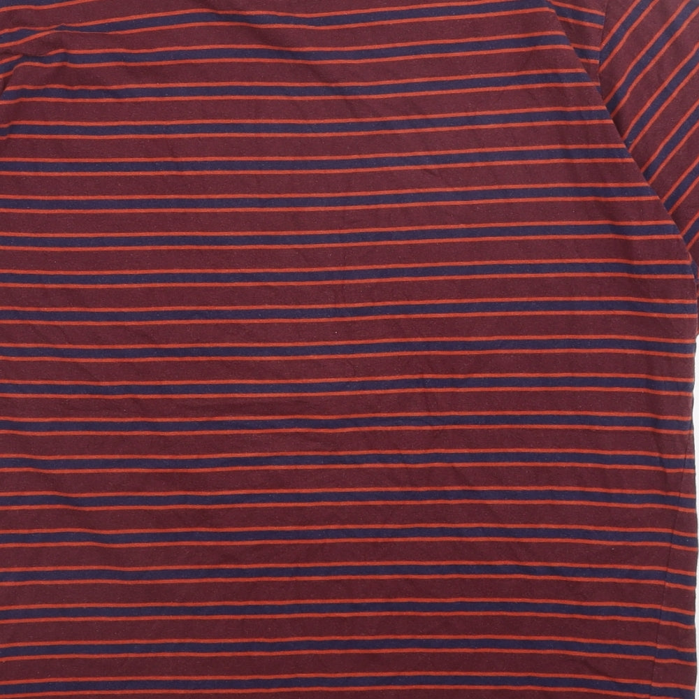 Matalan Mens Red Striped Cotton T-Shirt Size L Round Neck