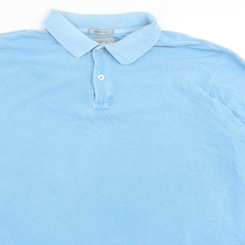 Marks and Spencer Mens Blue Cotton Polo Size M Collared Button