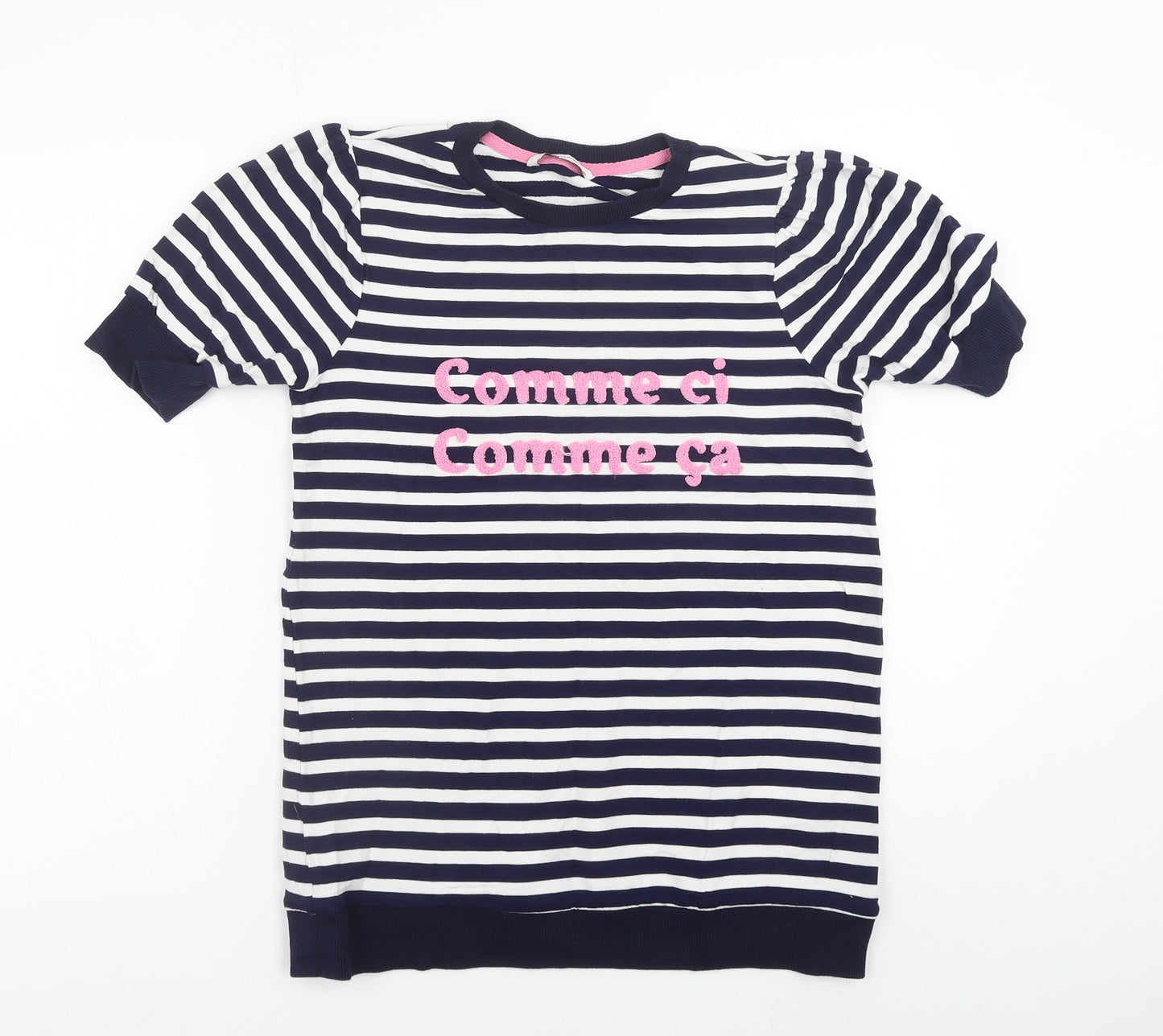 TU Womens Blue Striped Viscose Basic T-Shirt Size 10 Crew Neck - Comme Ci Comme Ca