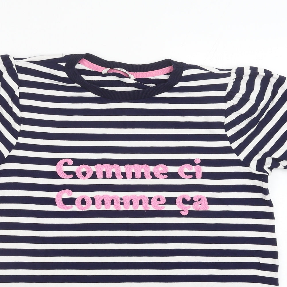 TU Womens Blue Striped Viscose Basic T-Shirt Size 10 Crew Neck - Comme Ci Comme Ca