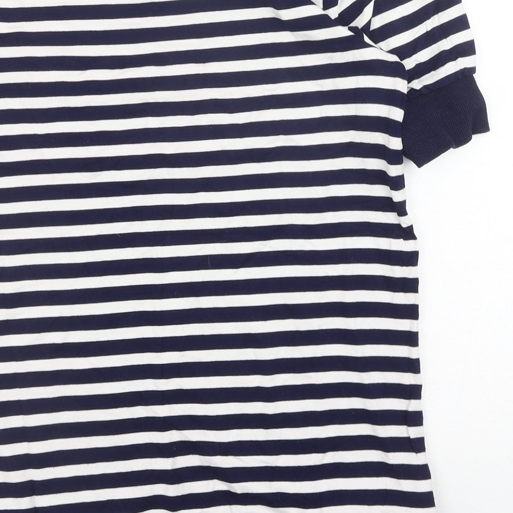 TU Womens Blue Striped Viscose Basic T-Shirt Size 10 Crew Neck - Comme Ci Comme Ca