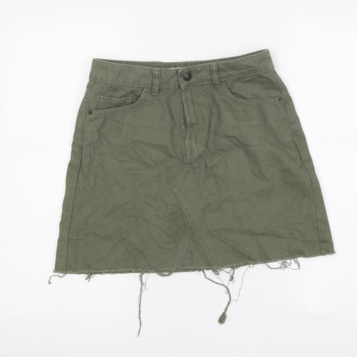 Primark Womens Green Cotton Mini Skirt Size 8 Zip - Distressed Look