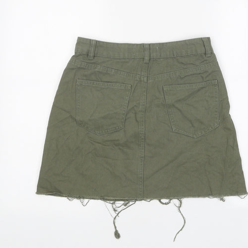 Primark Womens Green Cotton Mini Skirt Size 8 Zip - Distressed Look