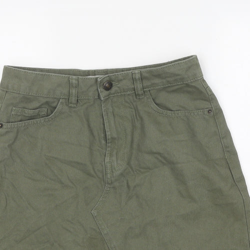 Primark Womens Green Cotton Mini Skirt Size 8 Zip - Distressed Look