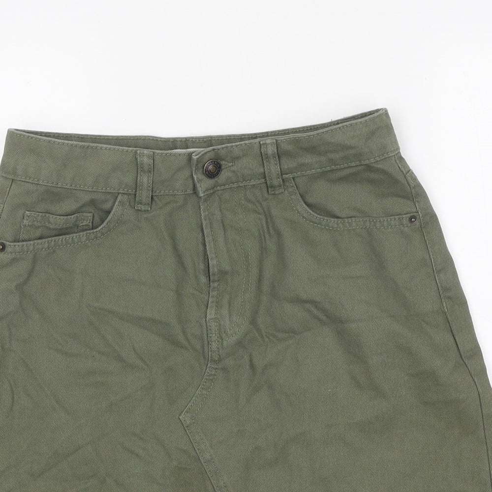 Primark Womens Green Cotton Mini Skirt Size 8 Zip - Distressed Look