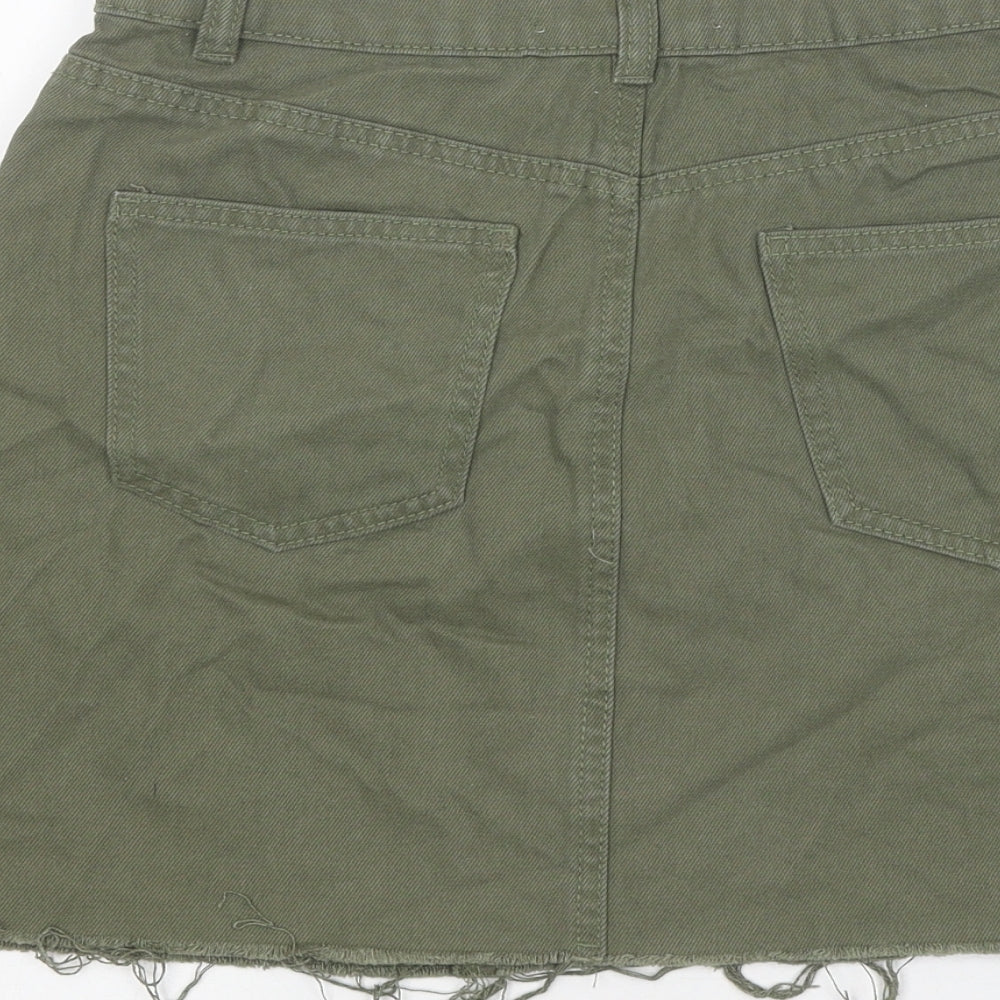 Primark Womens Green Cotton Mini Skirt Size 8 Zip - Distressed Look