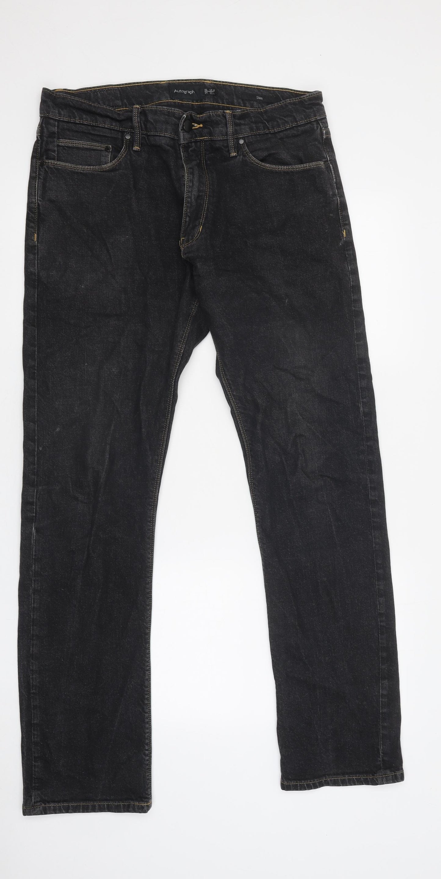 Autograph Womens Black Cotton Straight Jeans Size 34 in L33 in Regular Zip