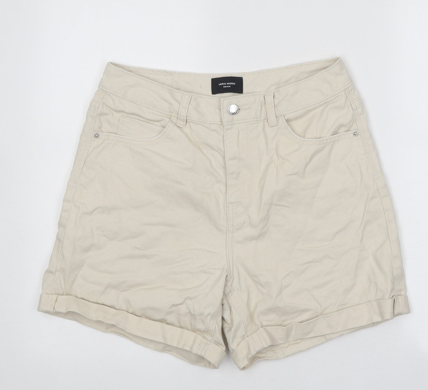 VERO MODA Womens Beige 100% Cotton Mom Shorts Size M Regular Zip