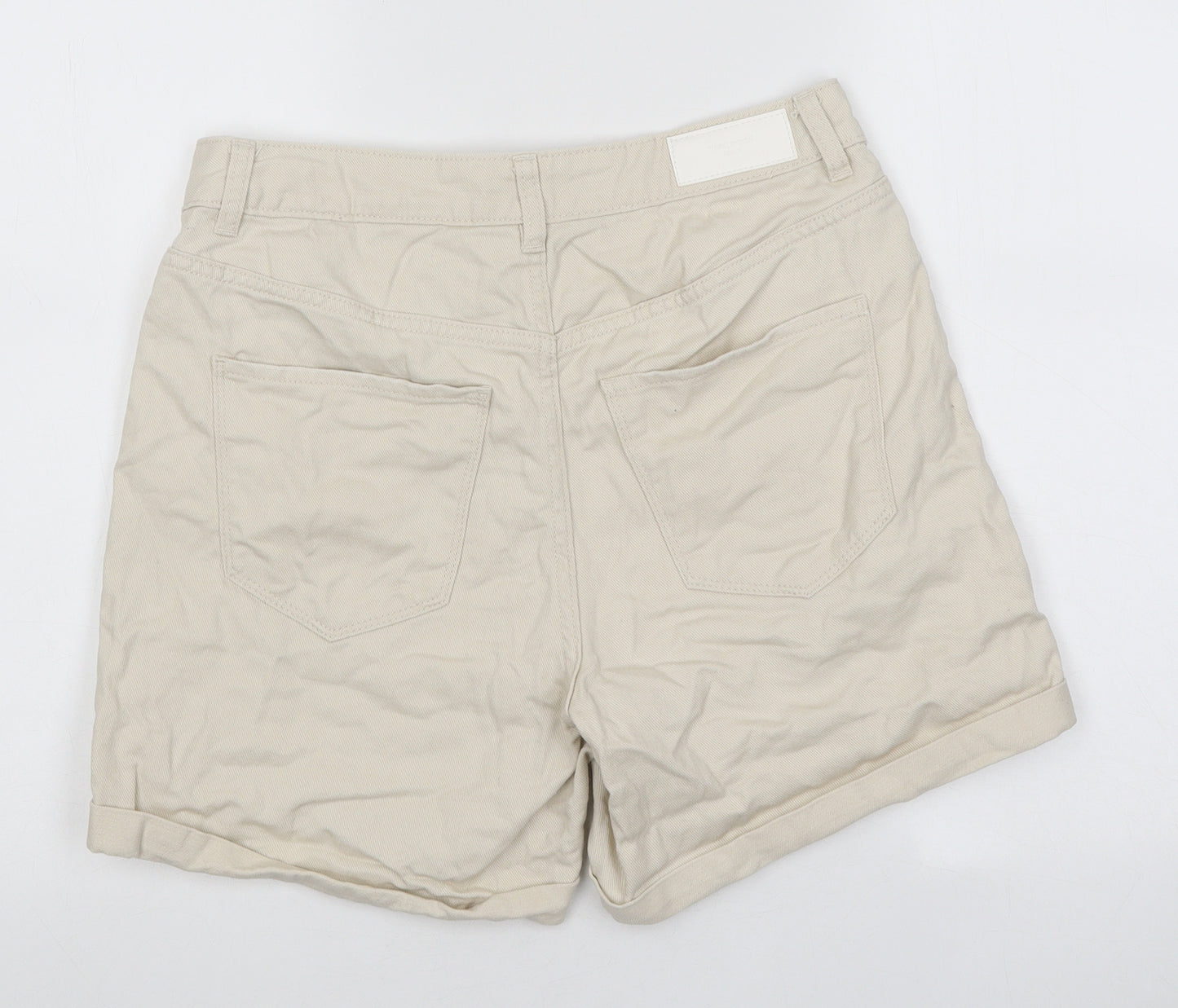VERO MODA Womens Beige 100% Cotton Mom Shorts Size M Regular Zip