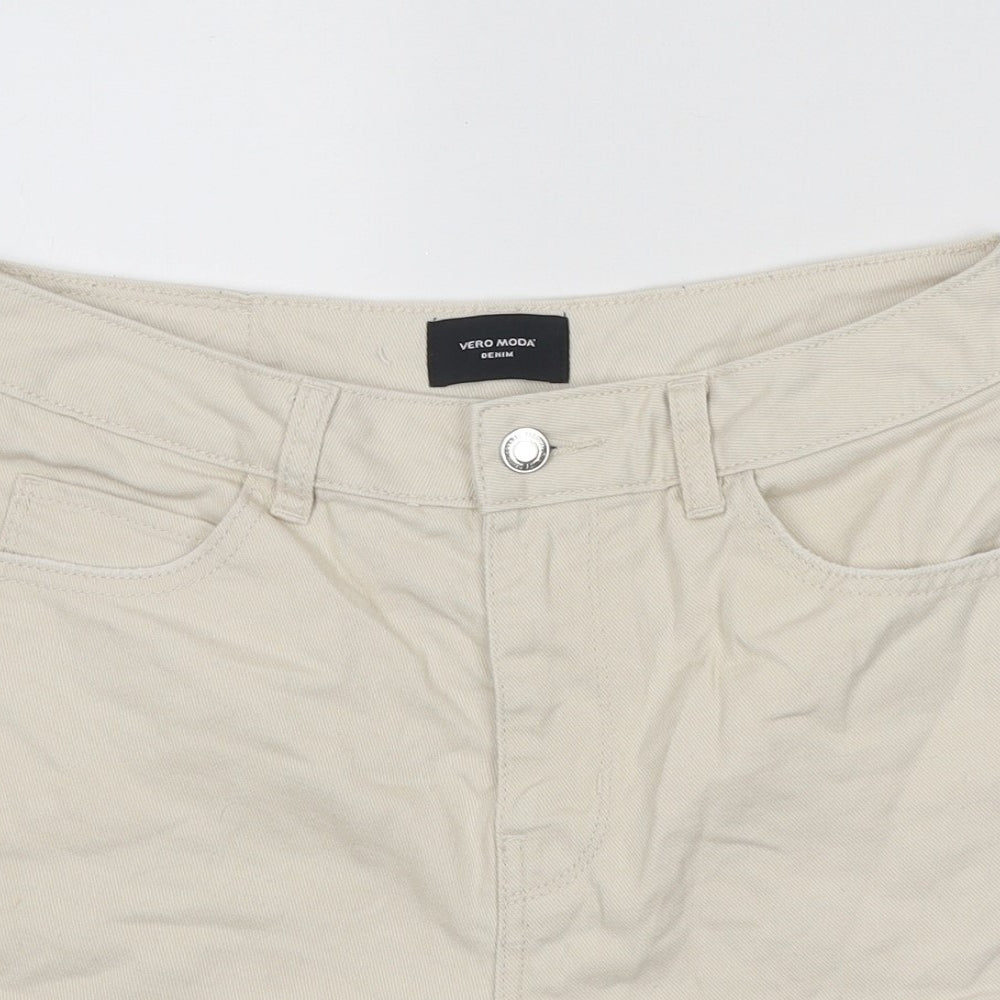 VERO MODA Womens Beige 100% Cotton Mom Shorts Size M Regular Zip