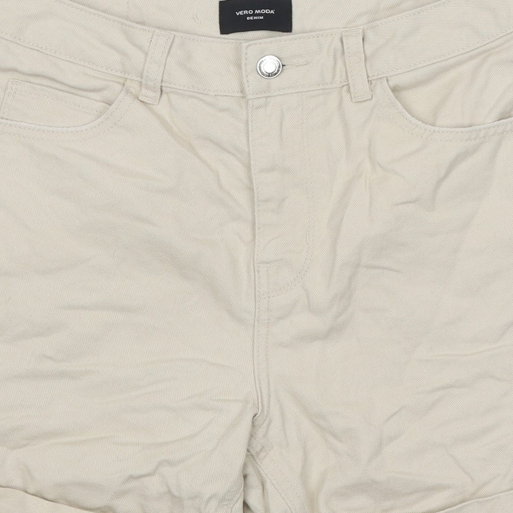 VERO MODA Womens Beige 100% Cotton Mom Shorts Size M Regular Zip